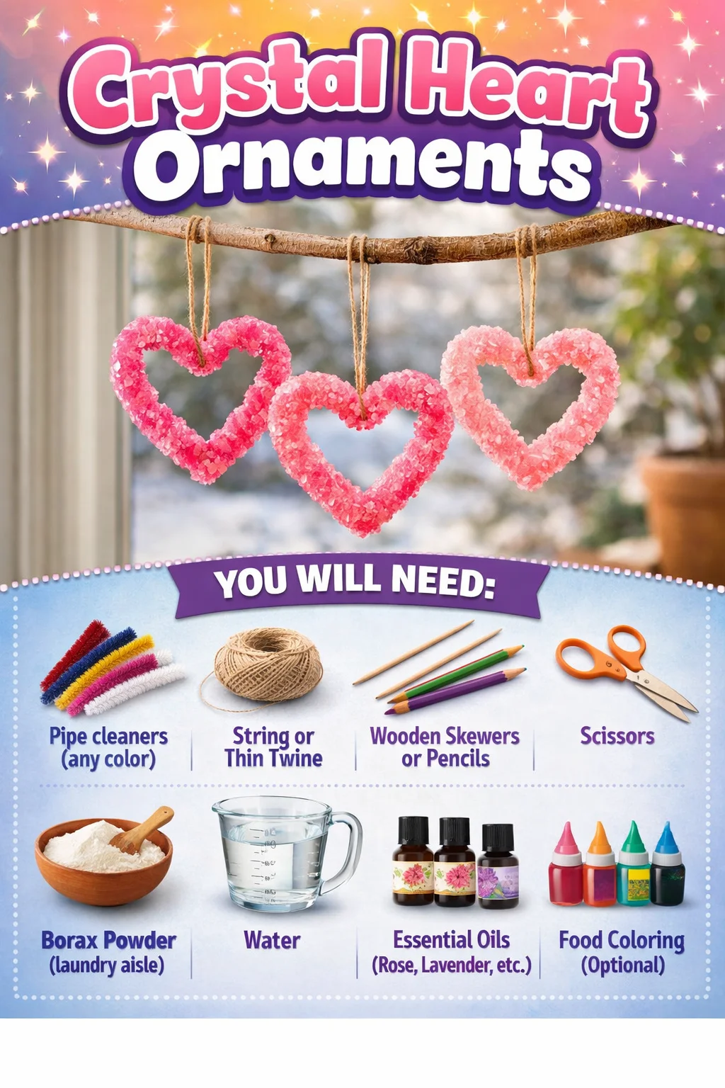 Decorative Crystal Heart ornaments in various colors and designs