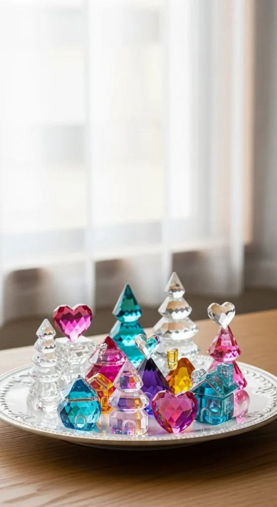 Beautiful landscape of Crystal Village showcasing sparkling crystals and lush greenery.