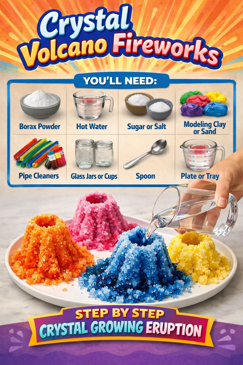 Vibrant Crystal Volcano fireworks lighting up the night sky in a dazzling display.