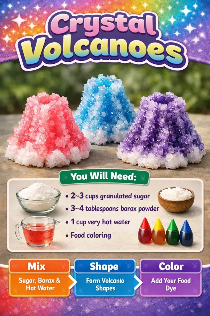 A vibrant Crystal Volcano with unique crystal formations and colorful minerals.