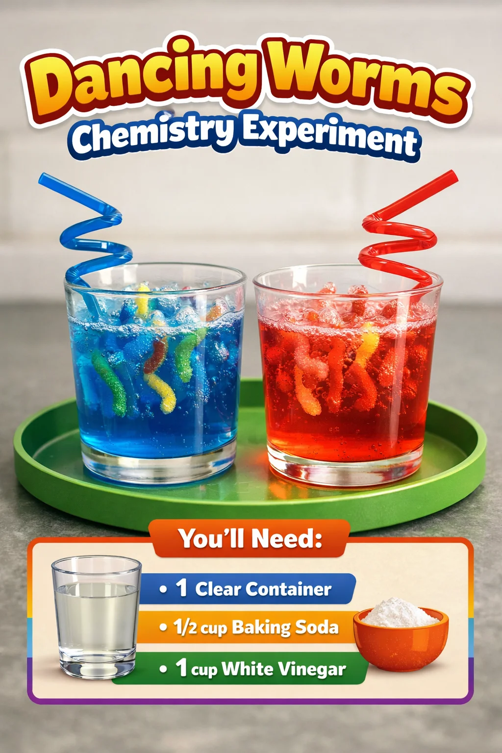 Experiment showcasing dancing worms in a chemistry demonstration.
