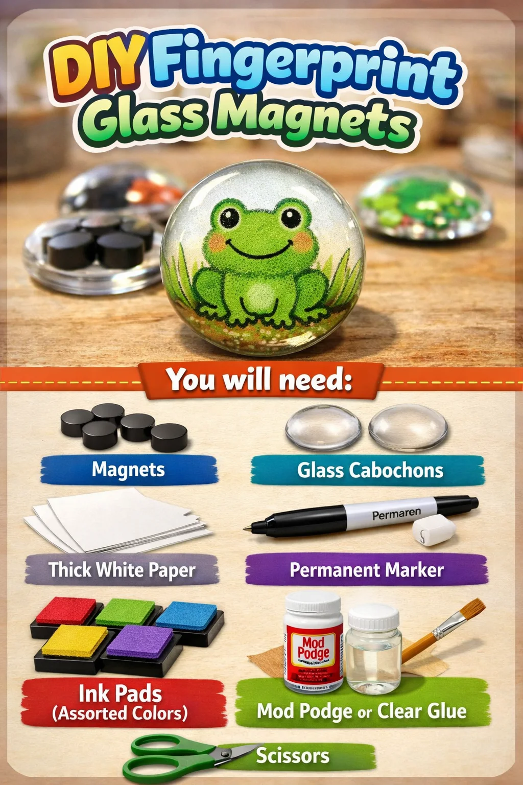 DIY fingerprint glass magnets in various colors and designs