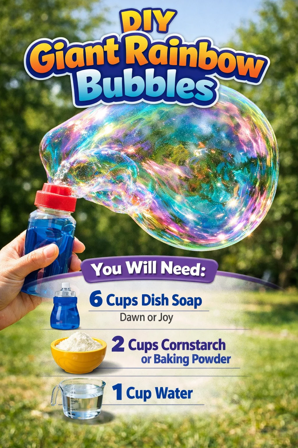 DIY giant rainbow bubbles in sunlight, showcasing colors and size