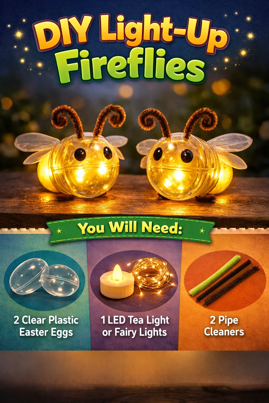 Crafted DIY light-up fireflies glowing in a jar for home decoration