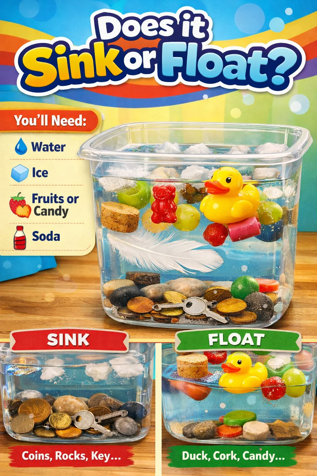 An experiment demonstrating whether an object sinks or floats in water.