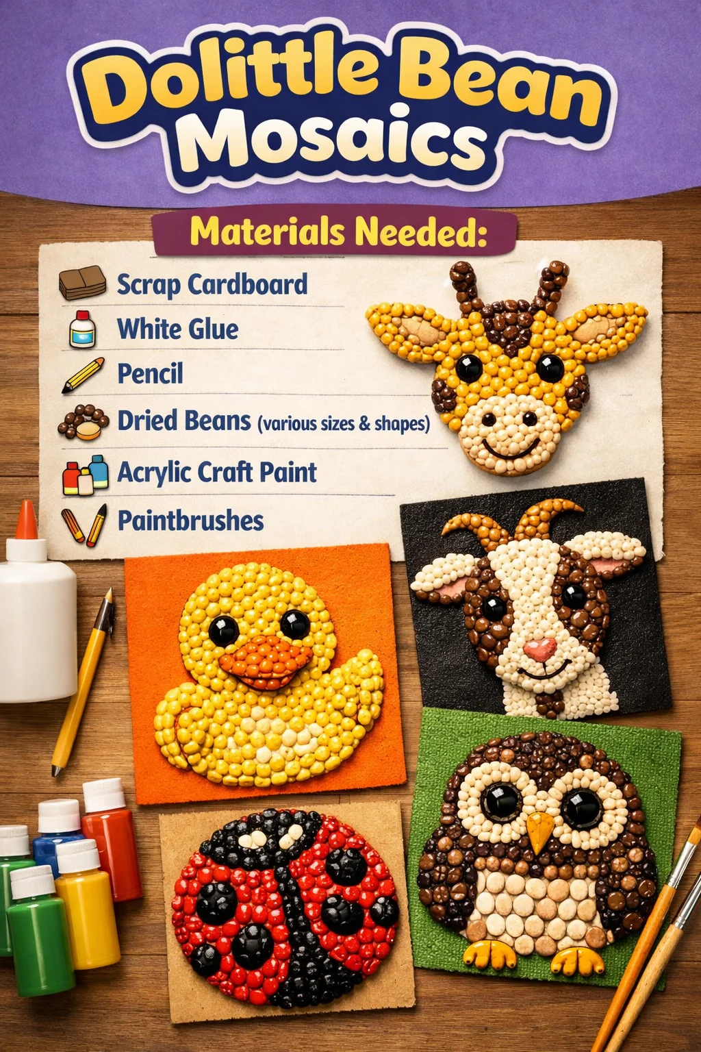 Colorful bean mosaics art created by Dolittle using various beans.