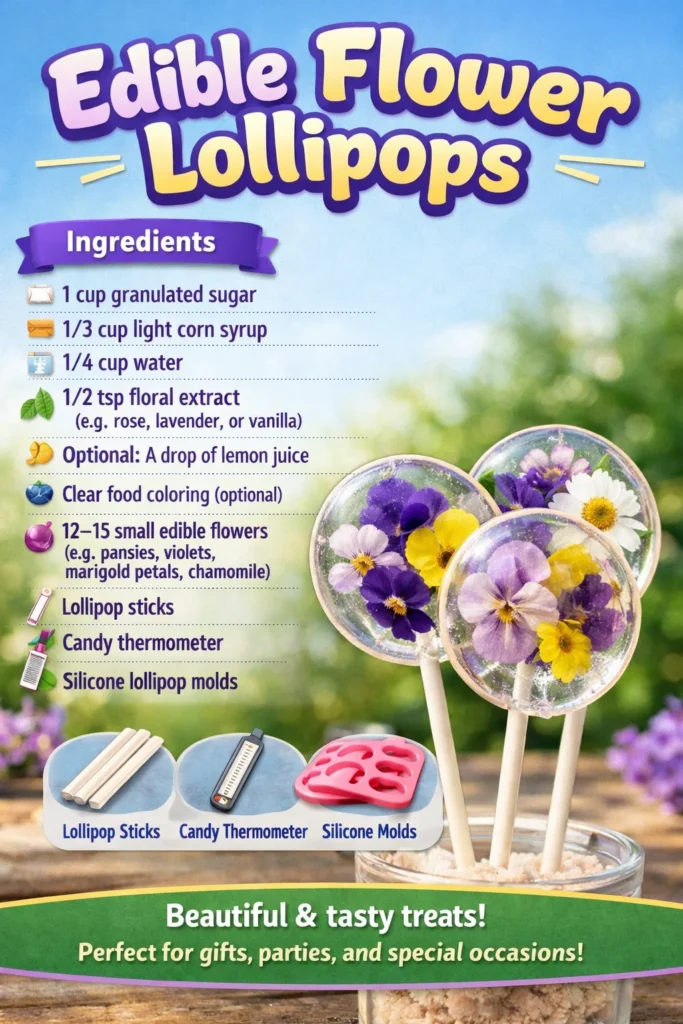 Colorful edible flower lollipops showcasing natural beauty and sweetness