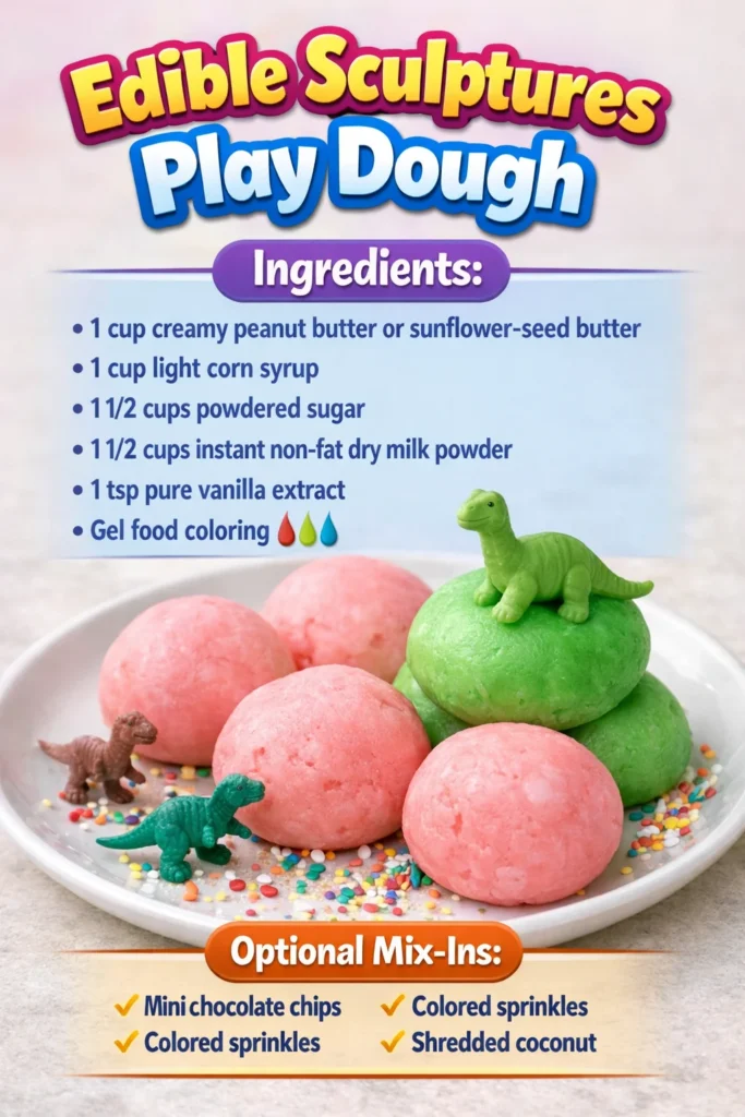 Colorful edible sculptures made of play dough, showcasing creativity and fun.