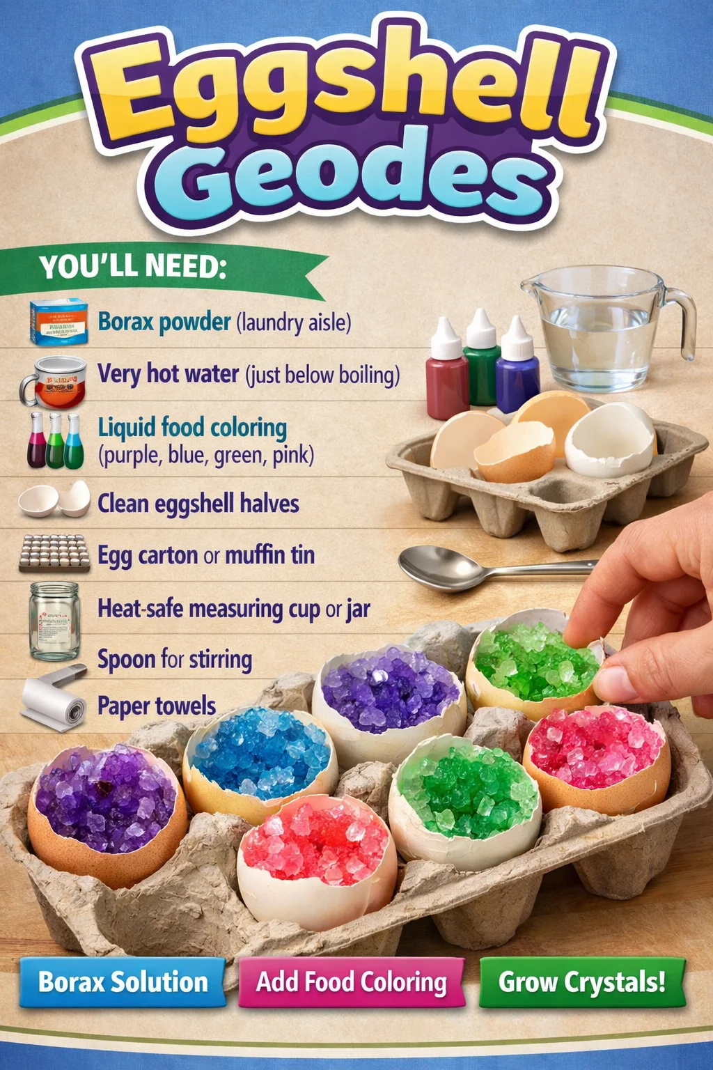 Beautiful and colorful eggshell geodes displaying sparkling crystal structures.