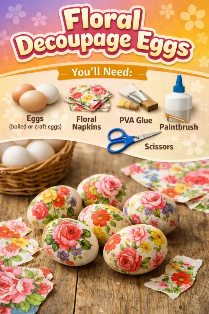 Colorful Floral Decoupage Eggs for spring decorating and crafting