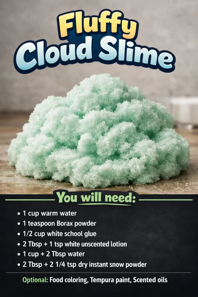 Fluffy cloud slime with a soft and stretchy texture for sensory play