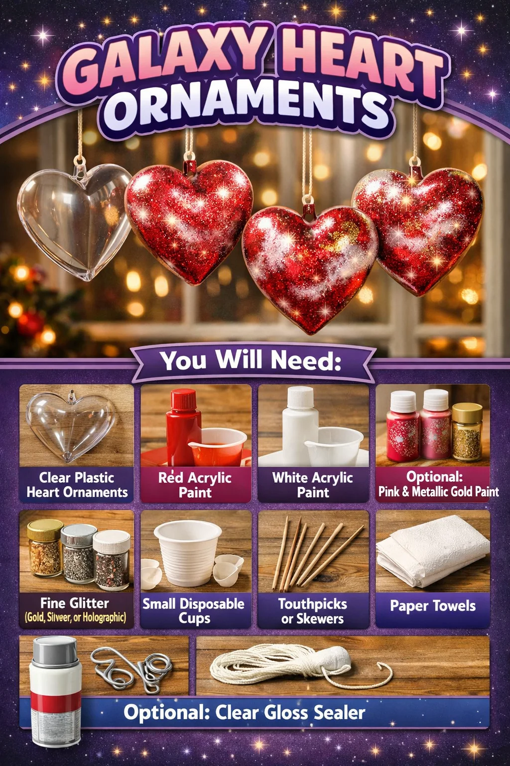 Beautiful Galaxy Heart Ornaments showcasing cosmic designs and colors