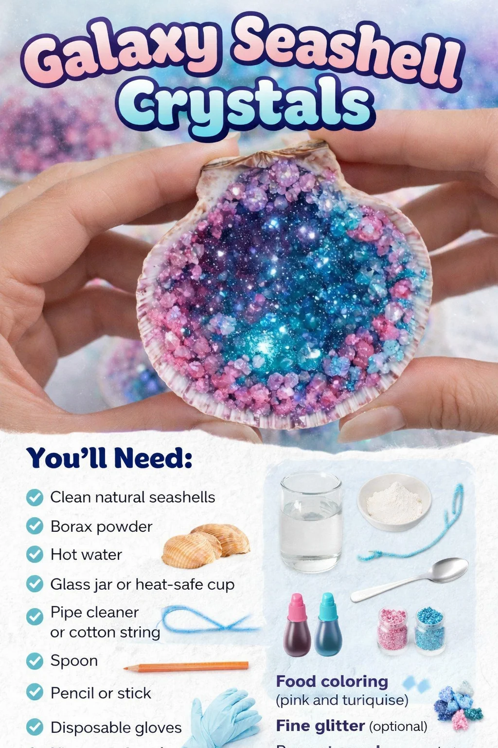 Galaxy seashell crystals in various colors and patterns for home decor