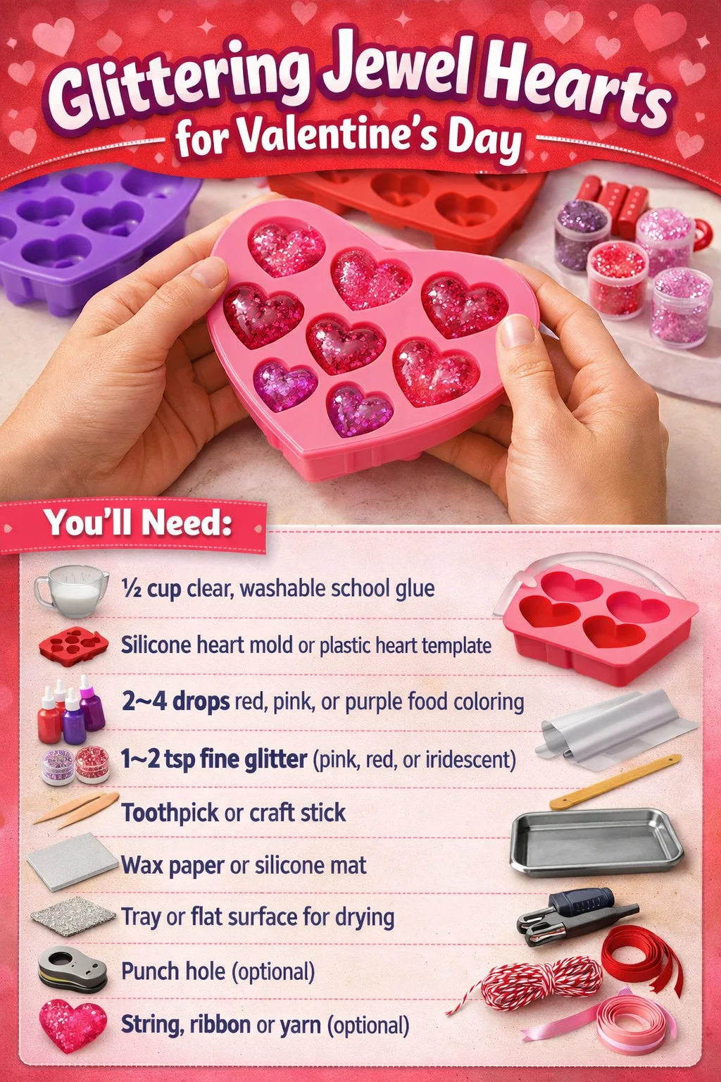 Glittering jewel hearts for Valentine's Day gifts and decorations