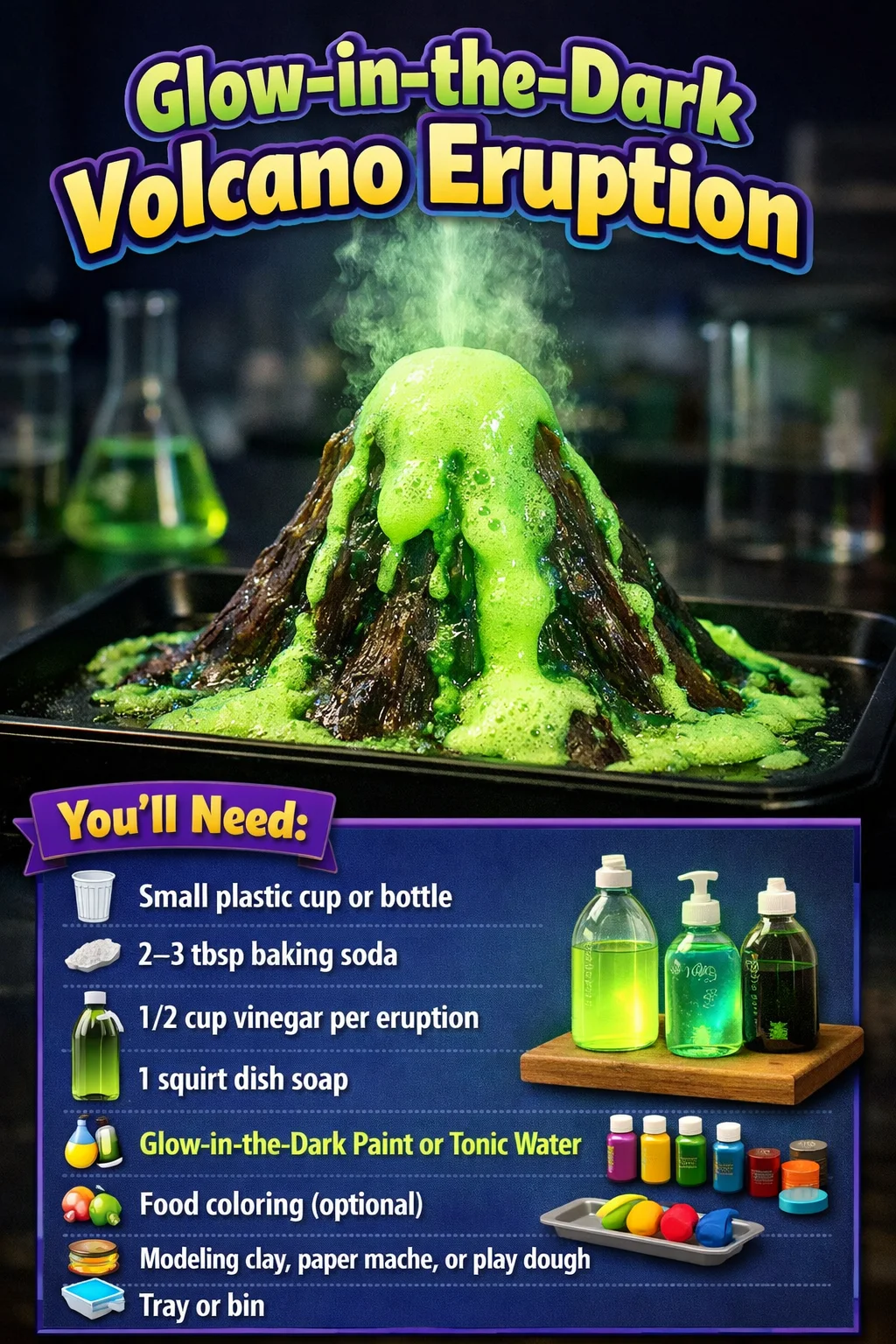 Glow-in-the-dark eruption of a volcano illuminating the night sky.