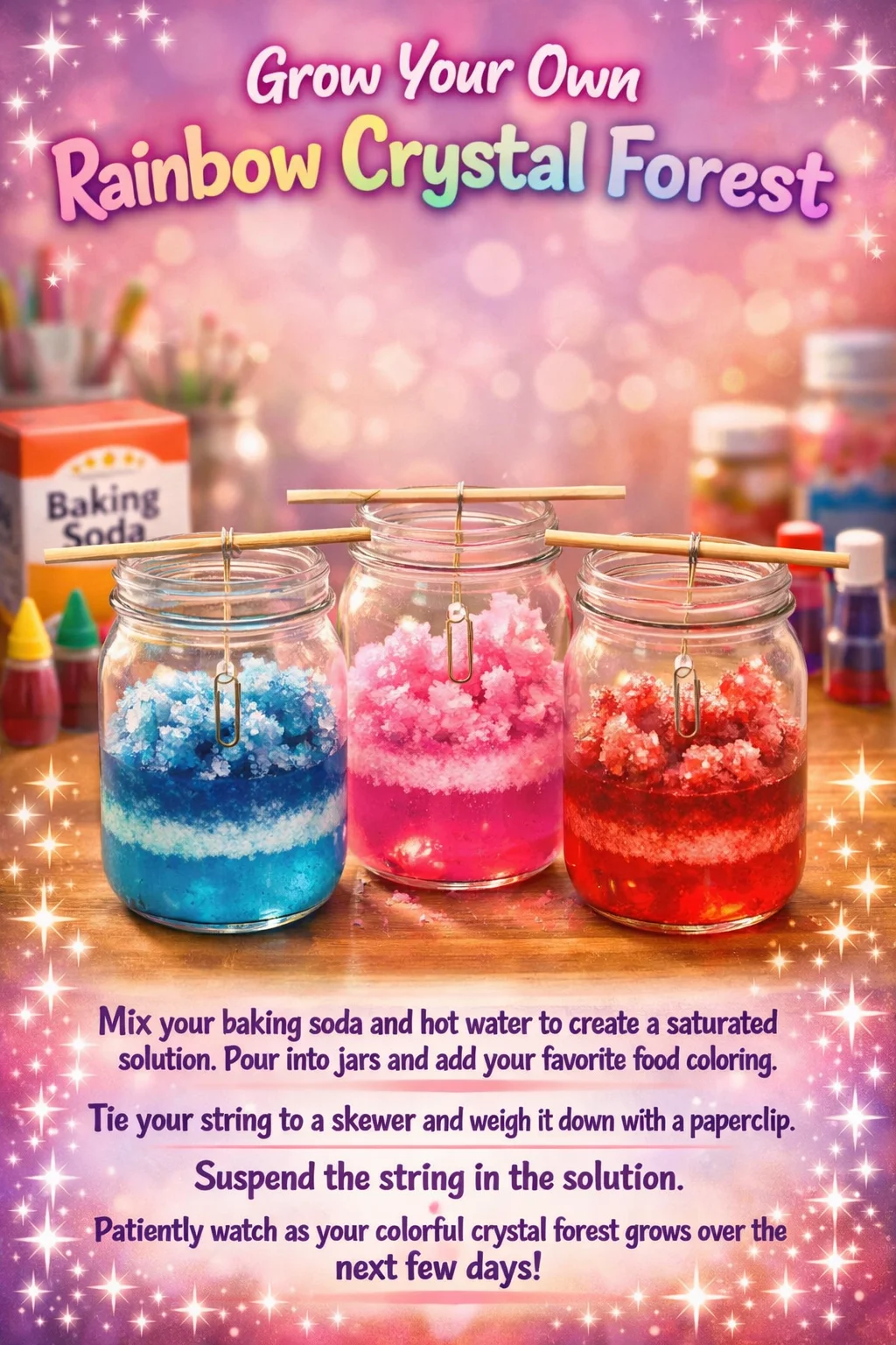 A vibrant rainbow crystal forest showcasing colorful crystals in a natural setting.