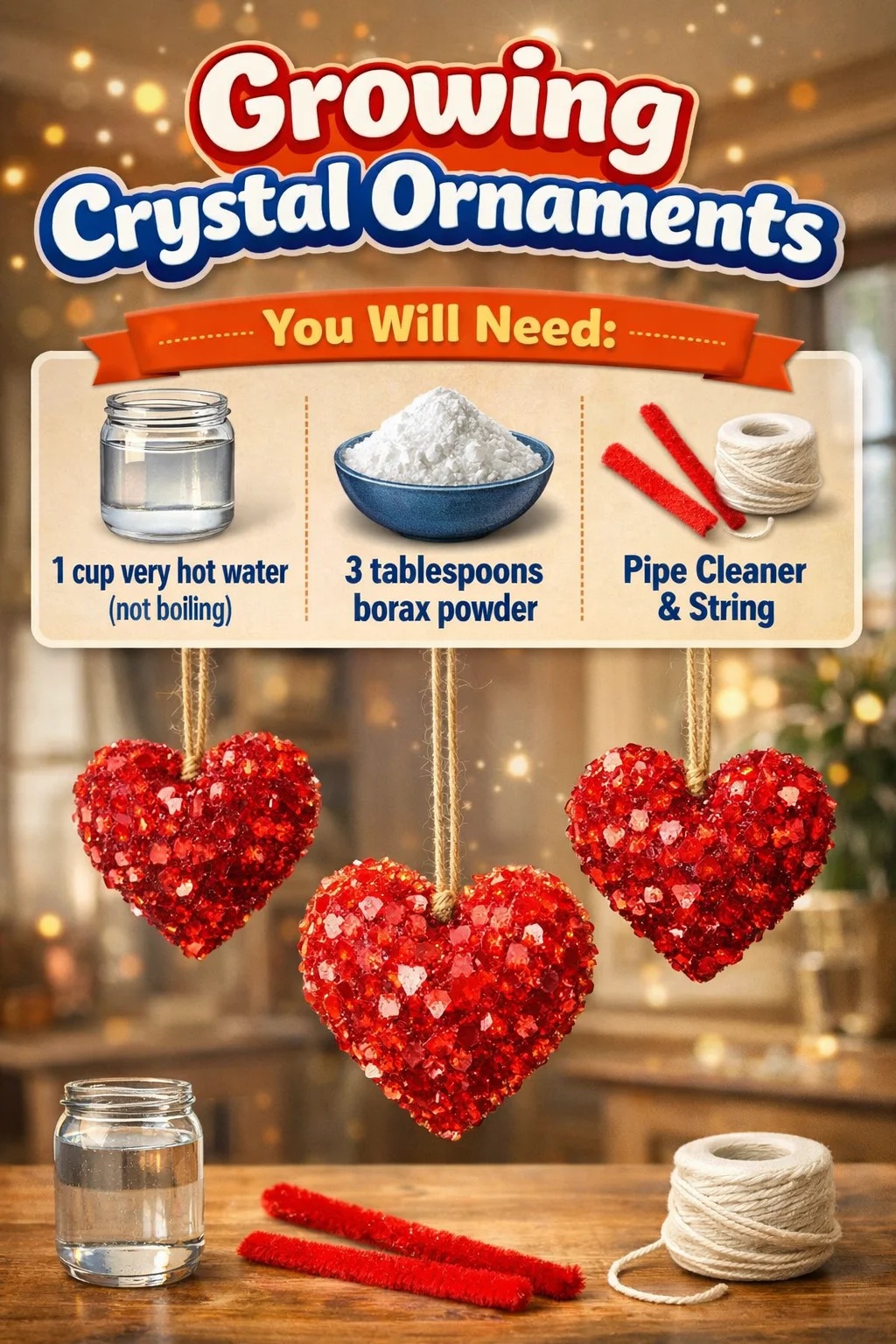 Beautifully grown crystal ornaments reflecting light in vibrant colors