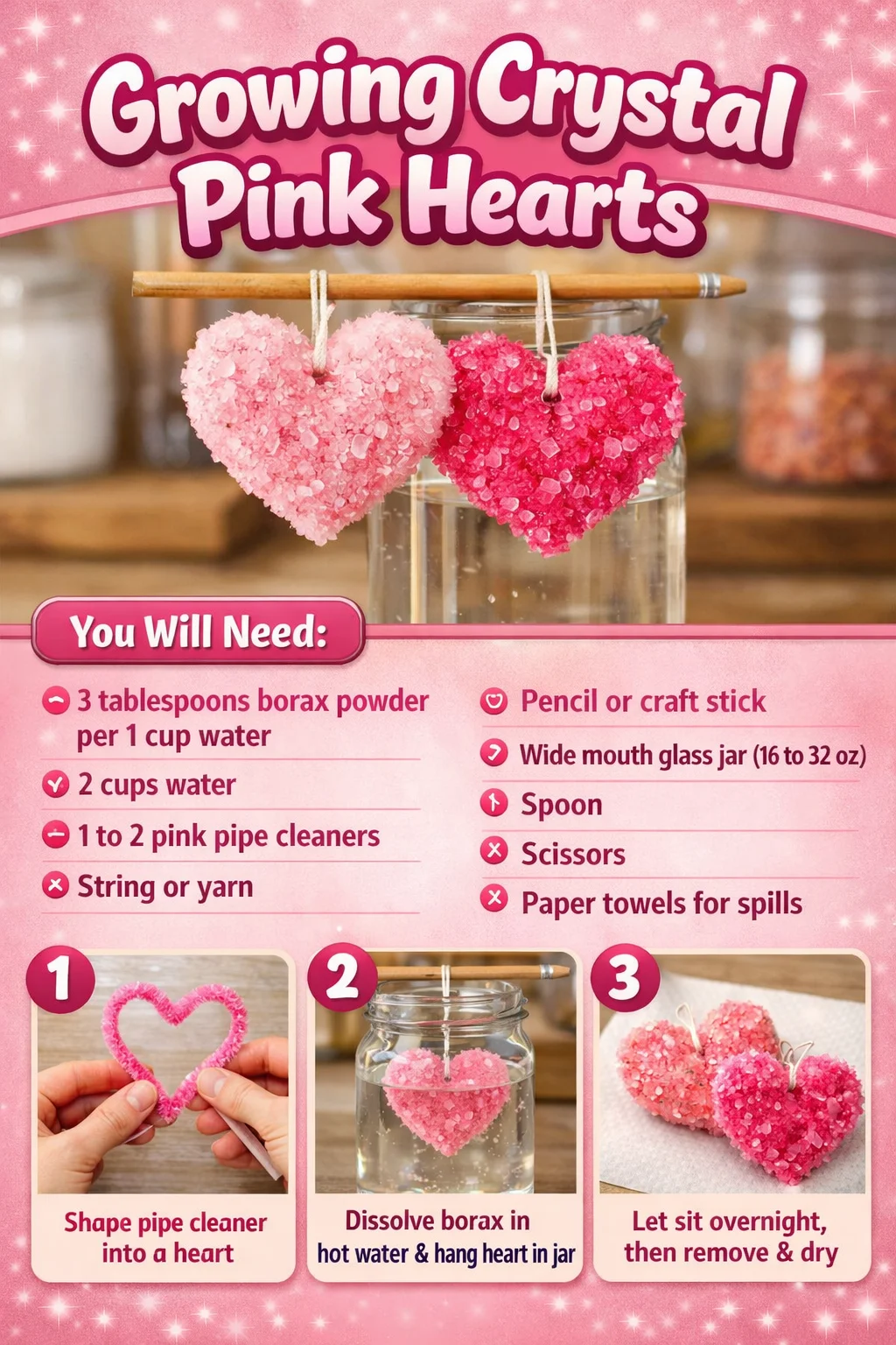Beautiful garden with blooming crystal pink hearts flowers