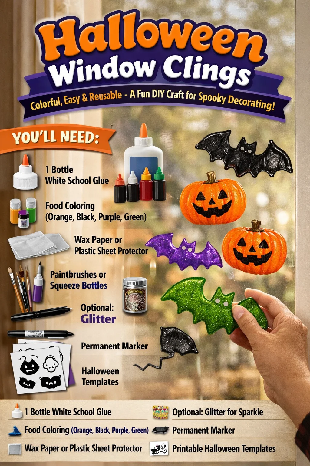 Colorful Halloween window clings for festive holiday decoration