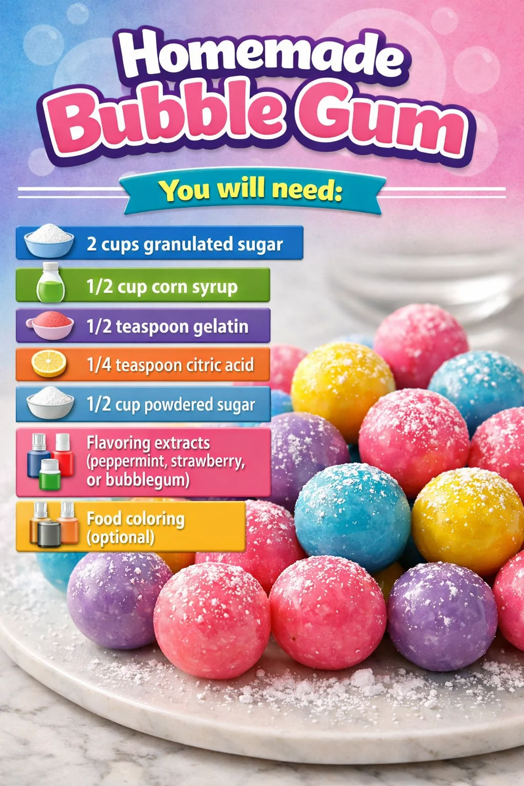 A colorful assortment of homemade bubble gum pieces on a white background