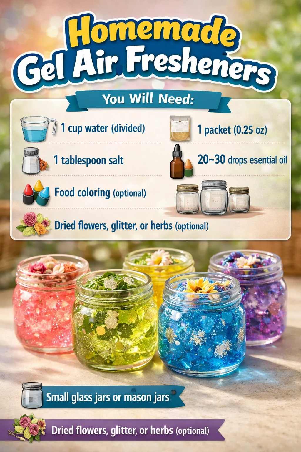 DIY homemade gel air fresheners with natural ingredients for a refreshing scent.