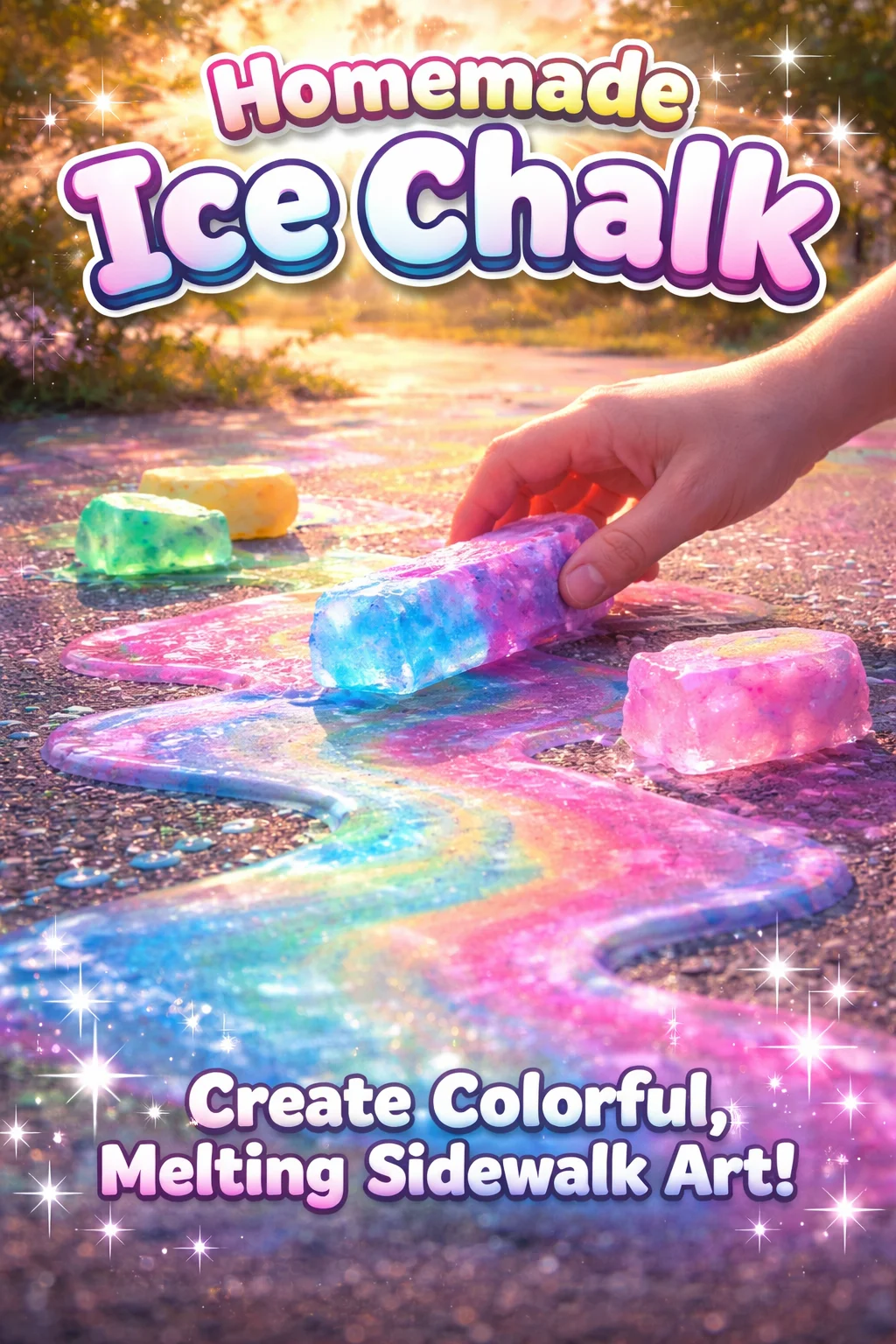 Colorful homemade ice chalk sticks for outdoor artistic fun.