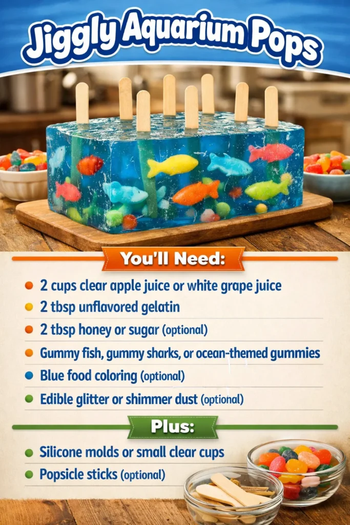 Colorful and jiggly aquarium pops in vibrant aquatic shapes.