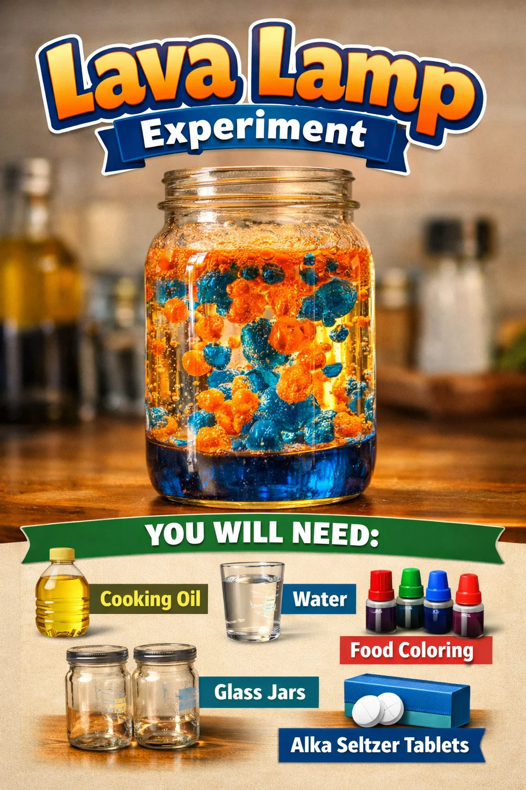 Colorful Lava Lamp Experiment Demonstrating Fluid Motion and Effects