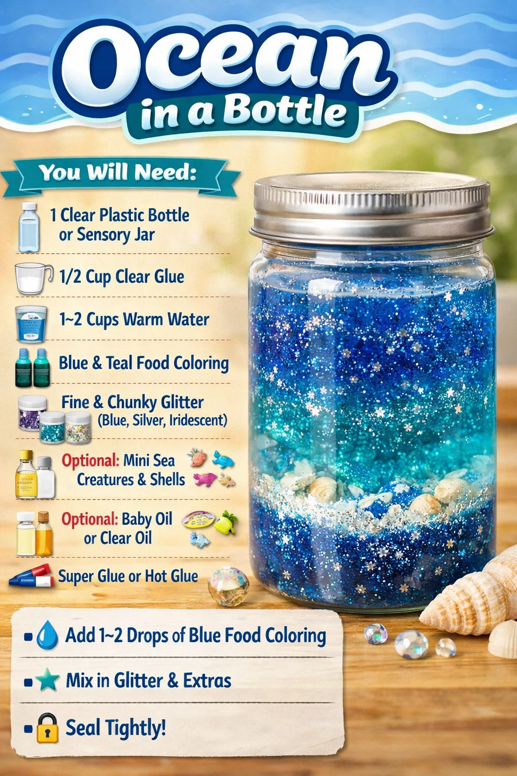 A beautiful ocean in a bottle capturing waves and sea life for home decor.