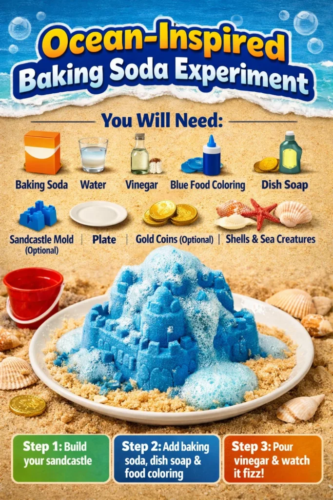 Ocean-inspired baking soda experiment demonstrating fun scientific reactions.