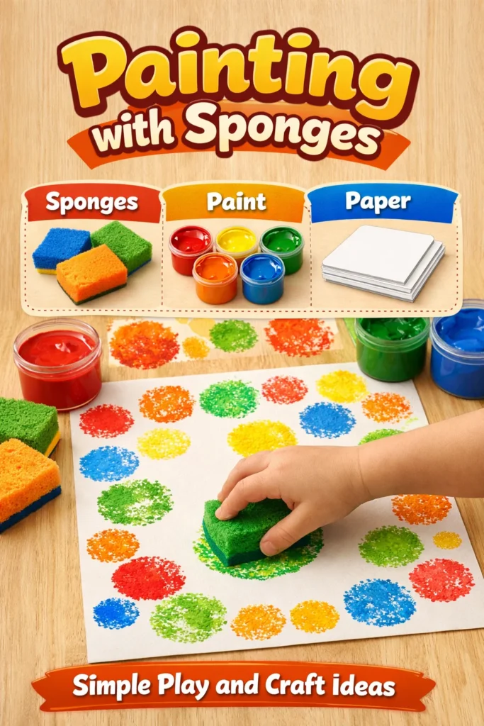 Child painting with sponges for a colorful art project.