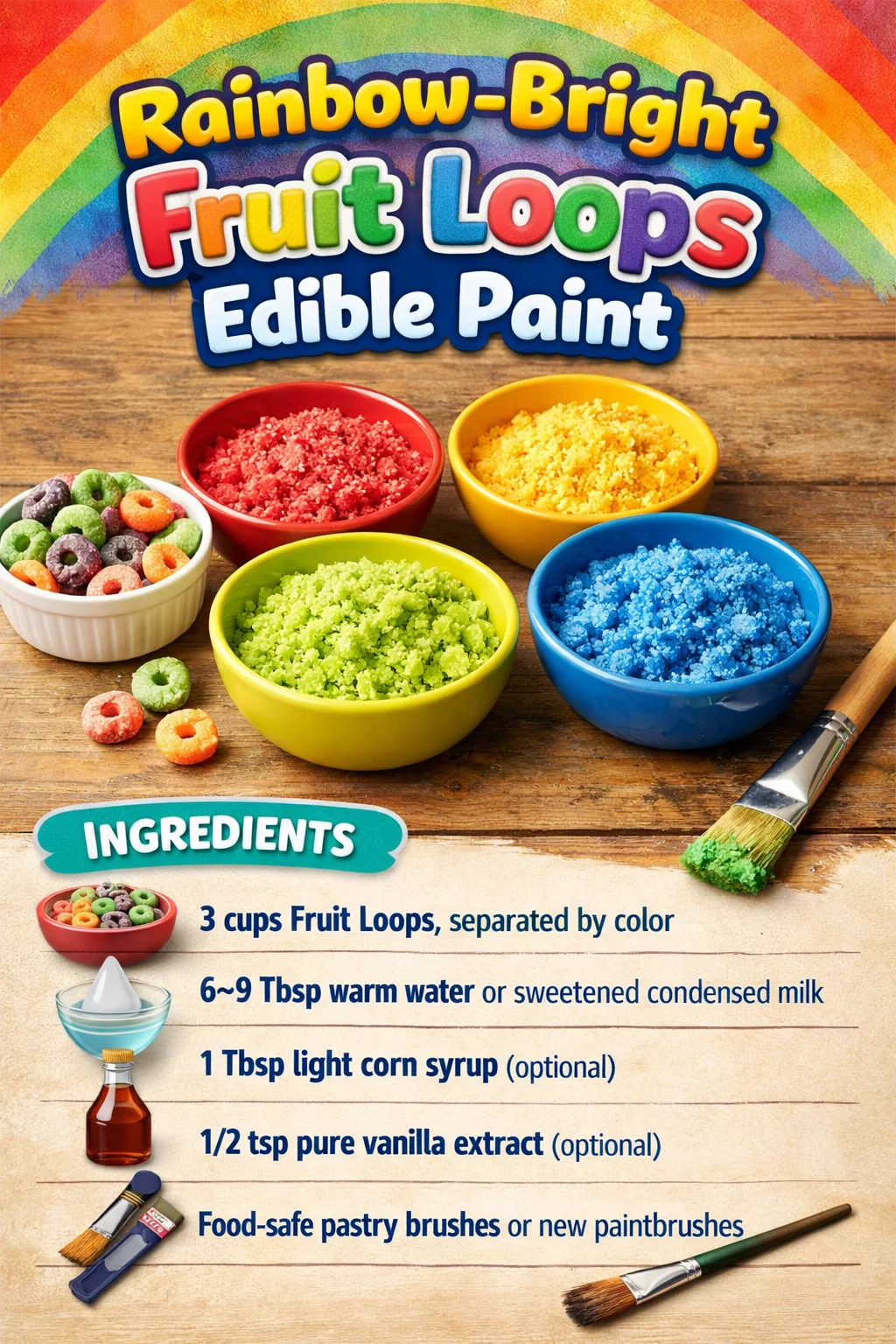 Vibrant Rainbow-Bright Fruit Loops edible paint for creative food decoration