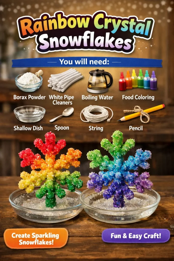 Beautiful Rainbow Crystal Snowflakes reflecting light and color