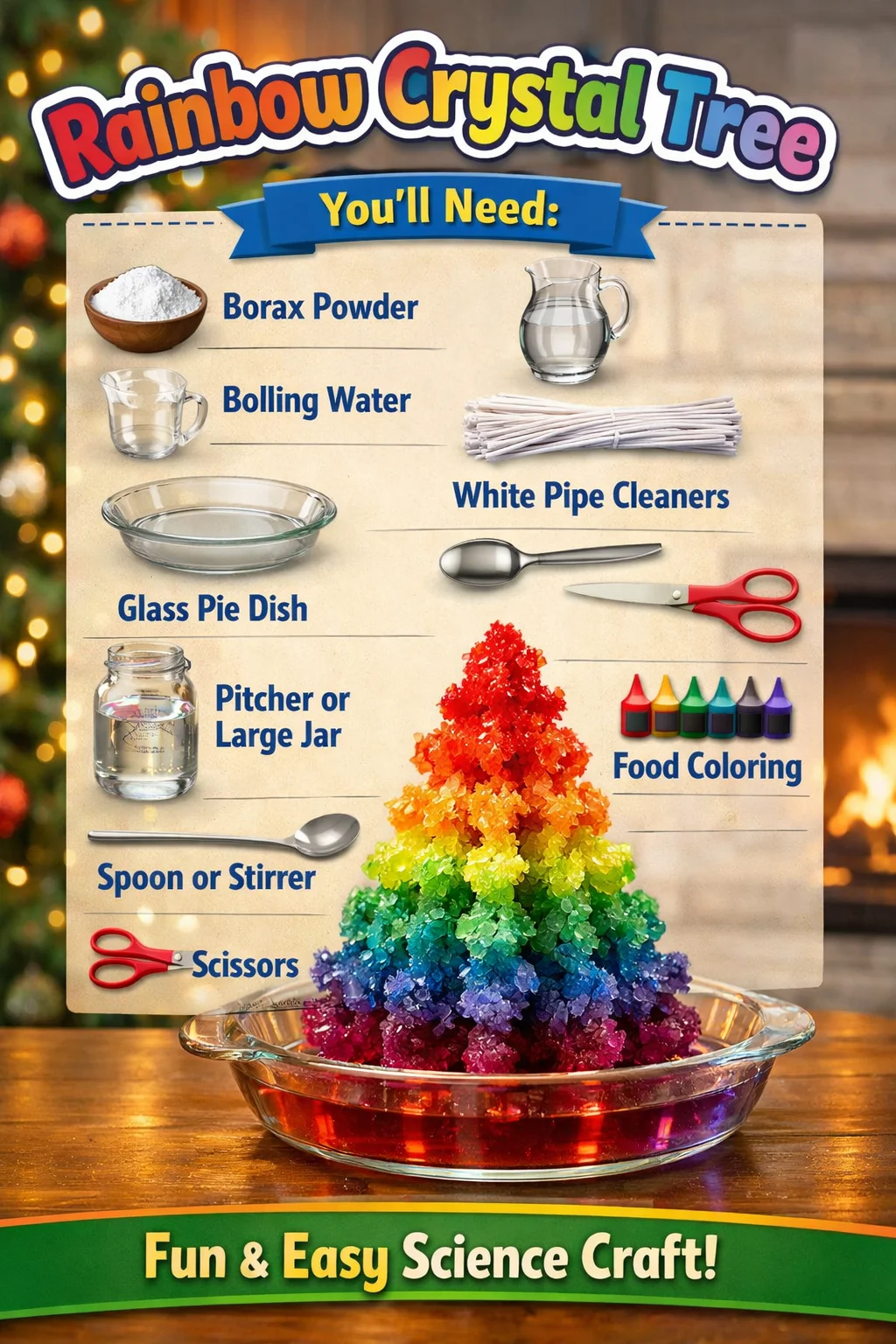 Rainbow Crystal Tree decoration with vibrant colors and crystal branches.