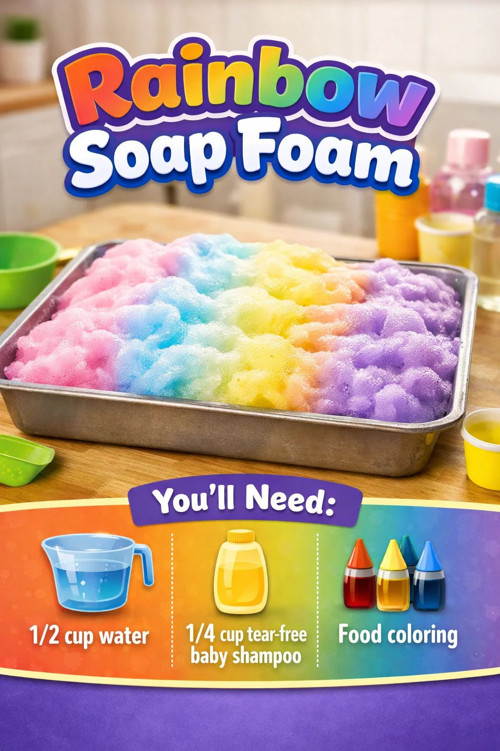 Bubbly Rainbow Soap Foam in various vibrant colors for sensory play