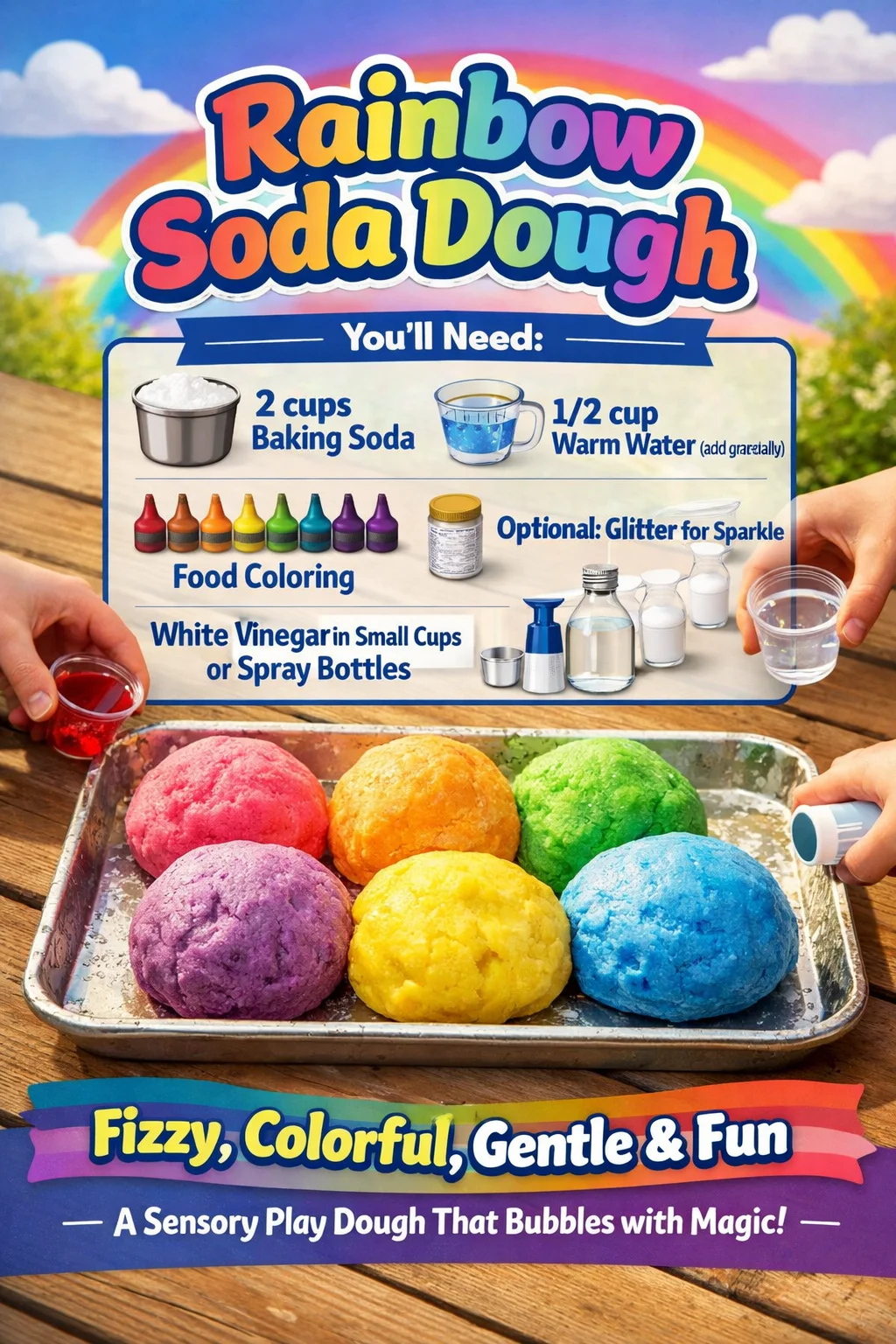 Colorful Rainbow Soda Dough for creative playtime
