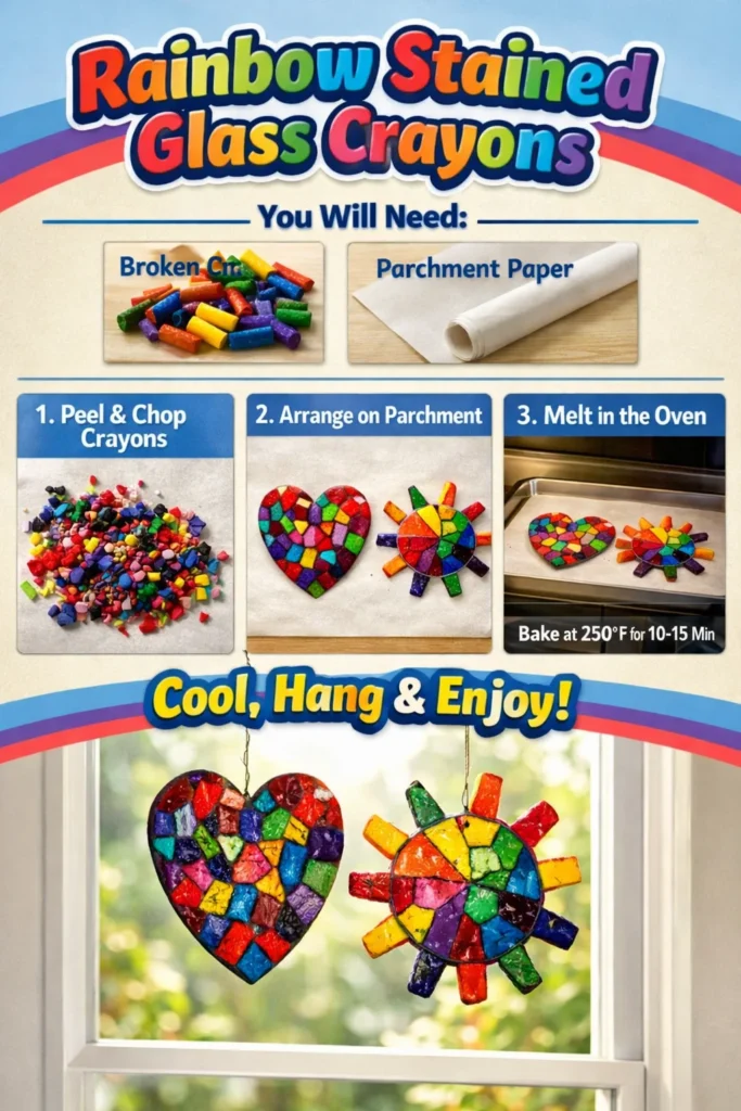 Rainbow stained glass crayons in various colors for creative art projects