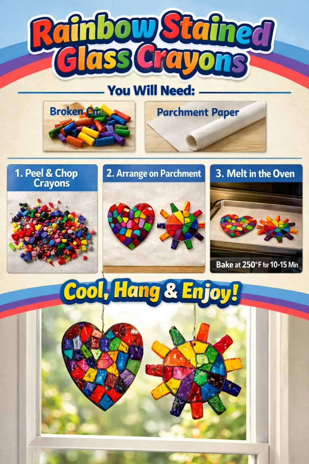 Rainbow stained glass crayons in various colors for creative art projects