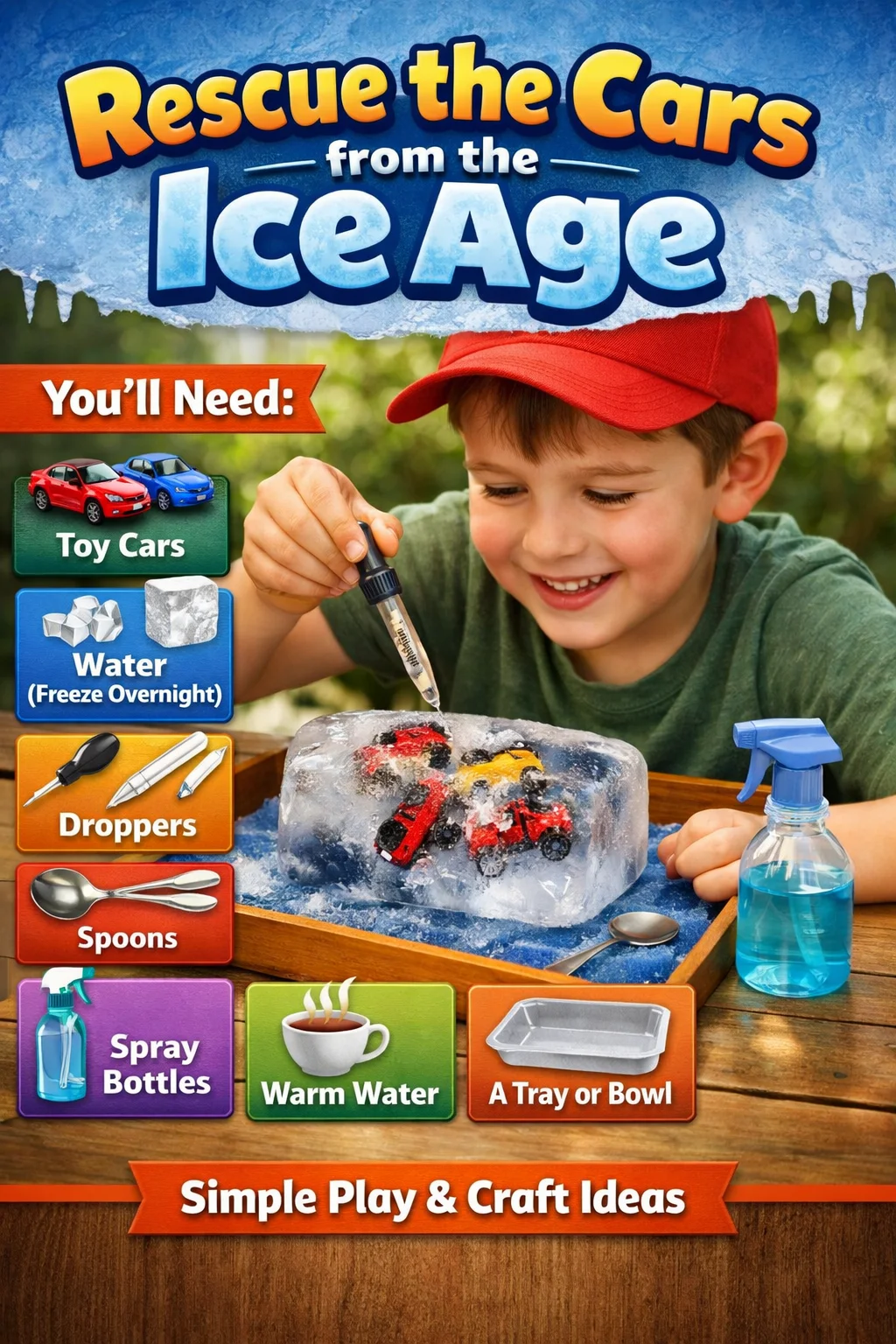 Rescue cars trapped in the Ice Age scenery, exciting challenges ahead.