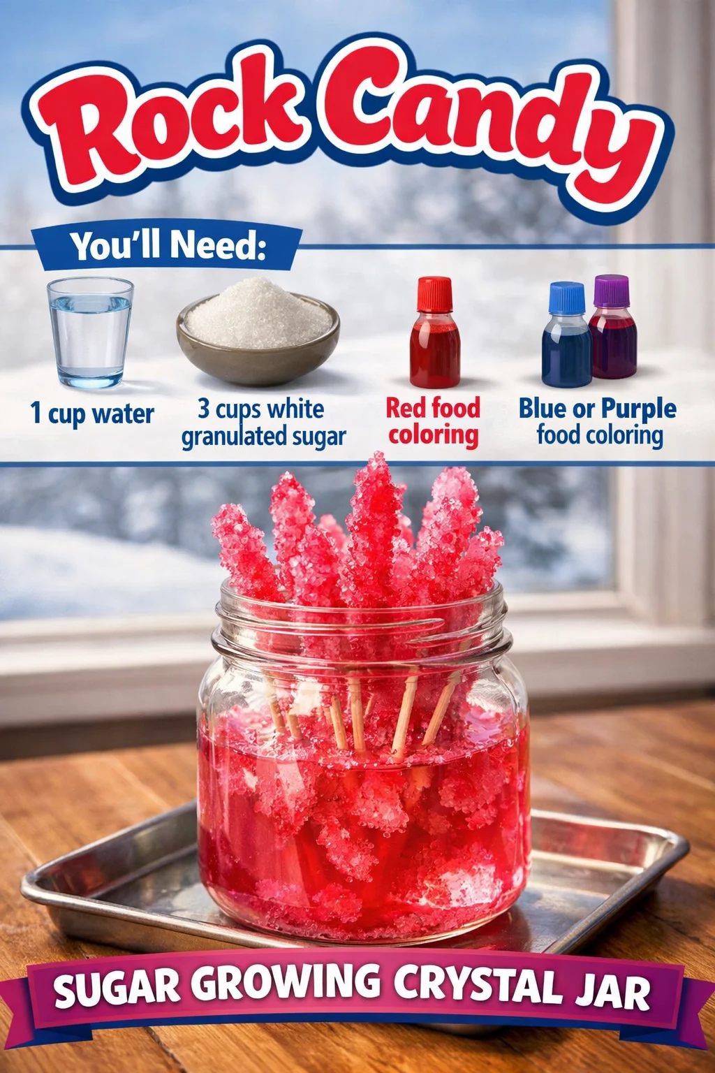 Colorful rock candy displayed in a glass jar, showcasing its crystal-like texture.