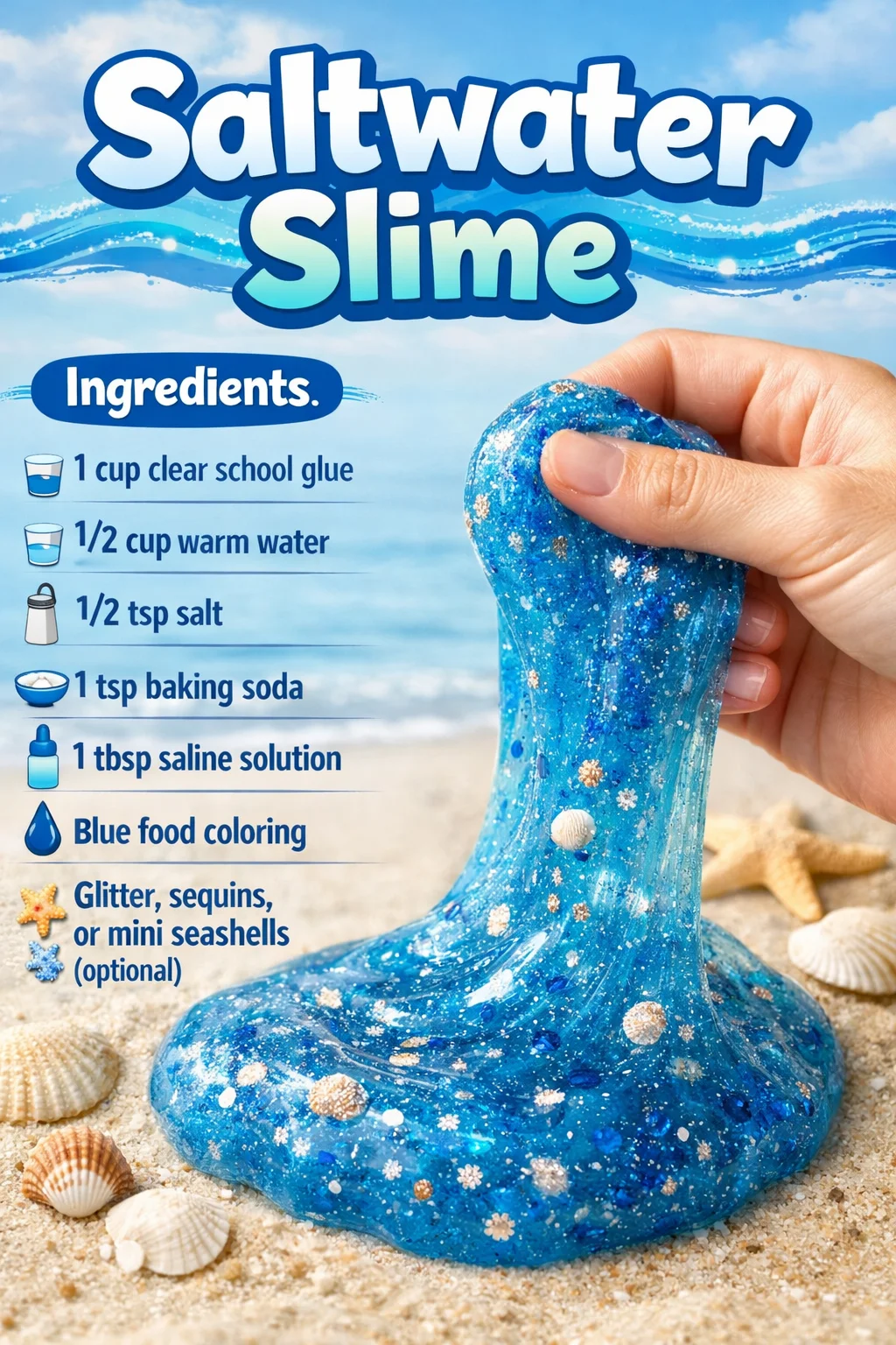 Colorful saltwater slime recipe and creative ideas for making slime.