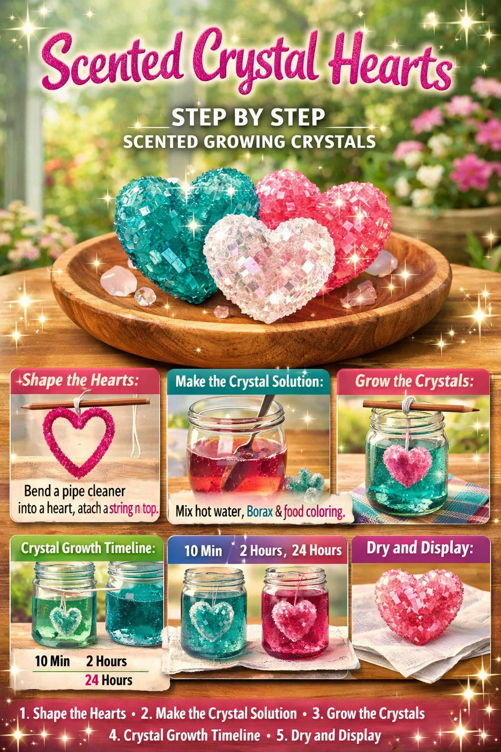 Colorful scented crystal hearts adding beauty and fragrance to any space