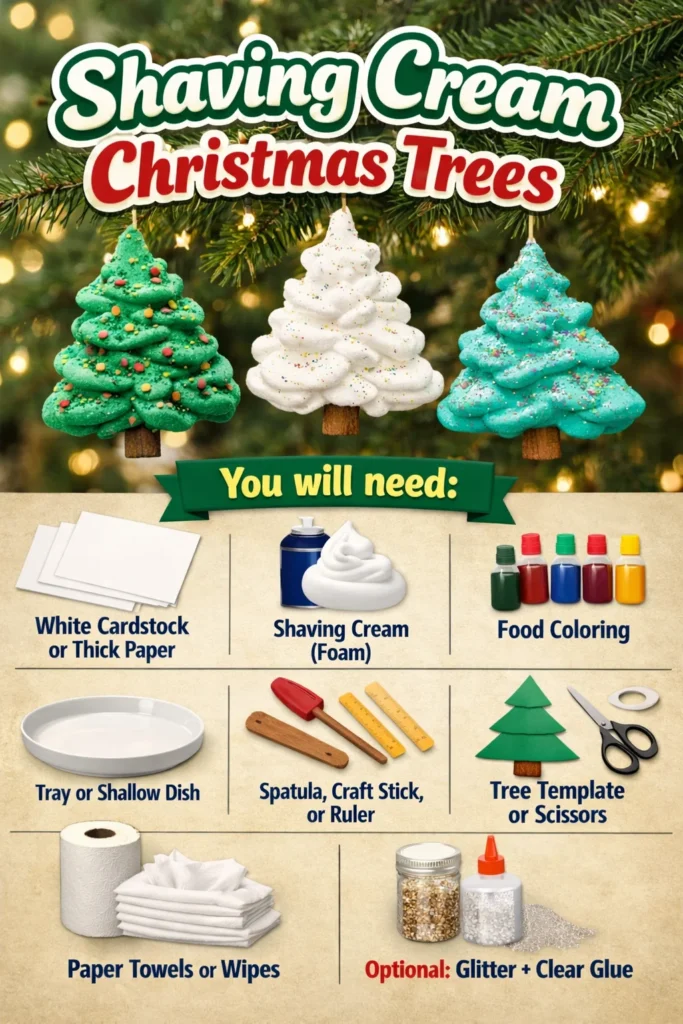 Shaving cream Christmas trees decorated for the holiday season
