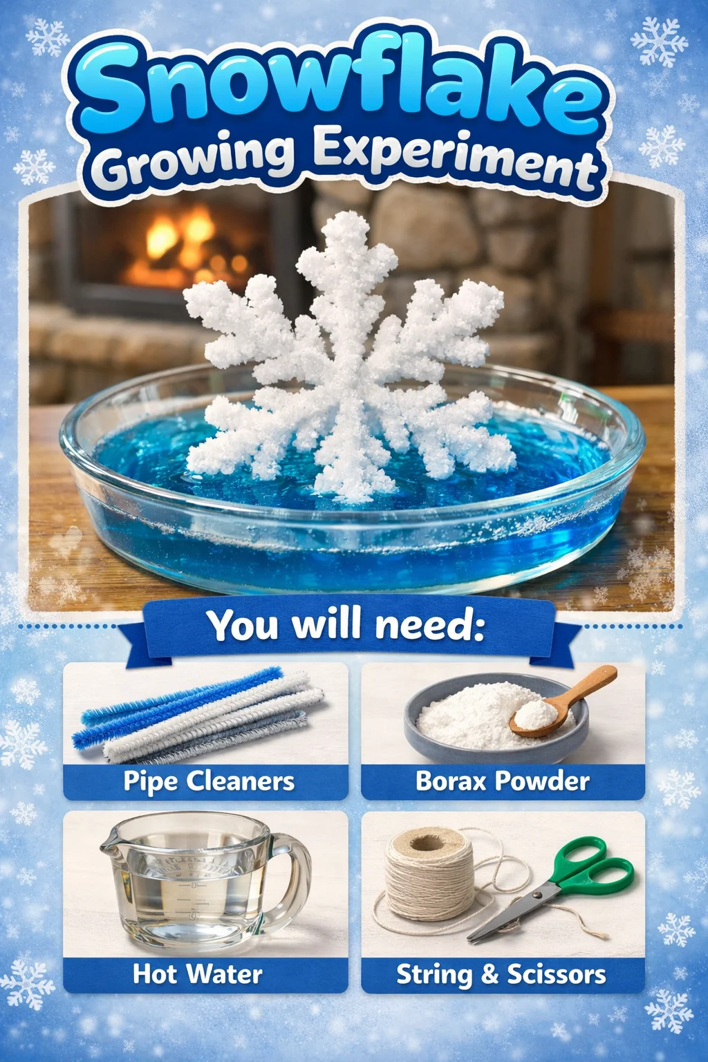 Close-up of crafted snowflakes in a Snowflake Growing Experiment