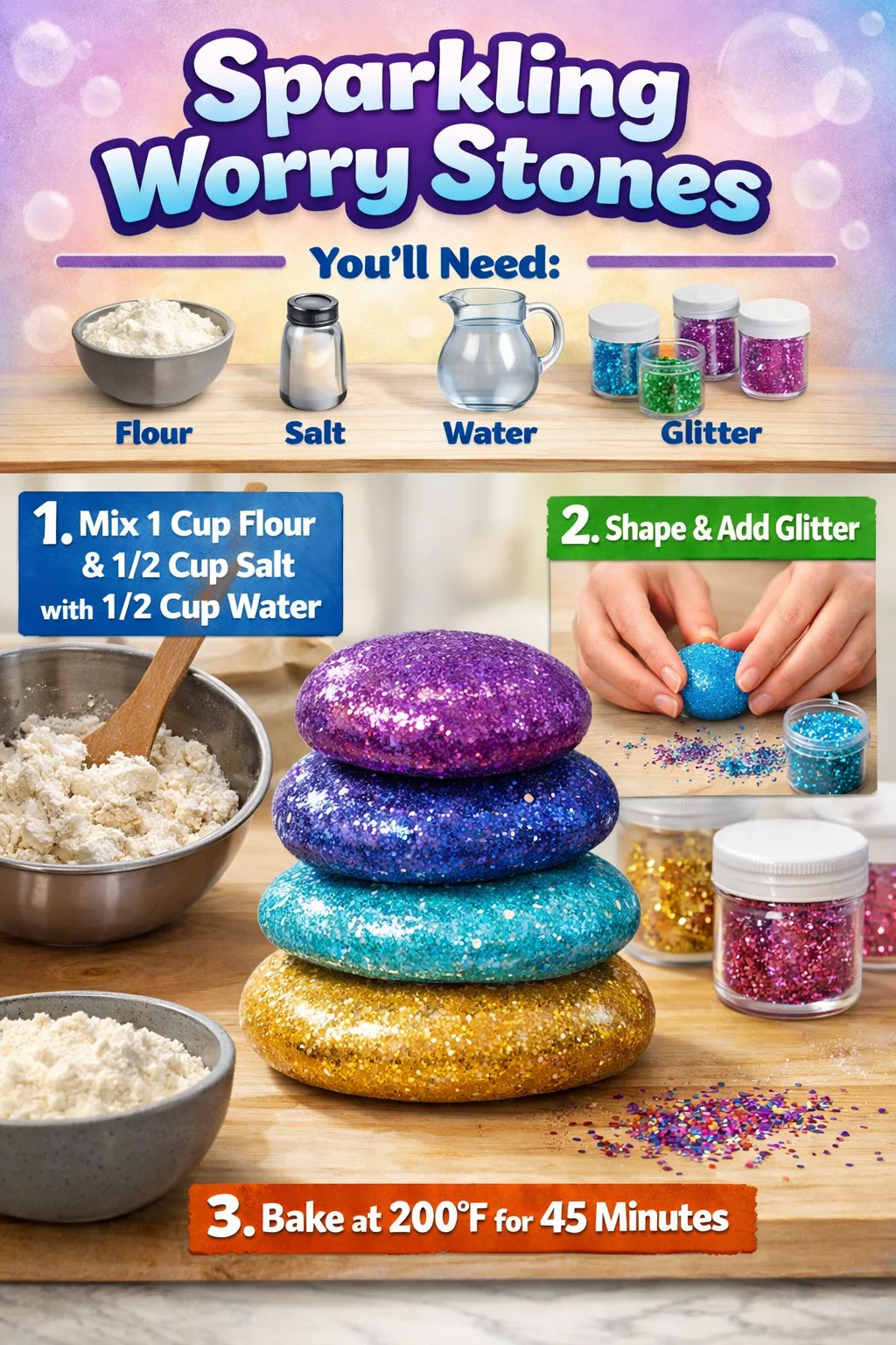 Sparkling worry stones for anxiety relief and relaxation