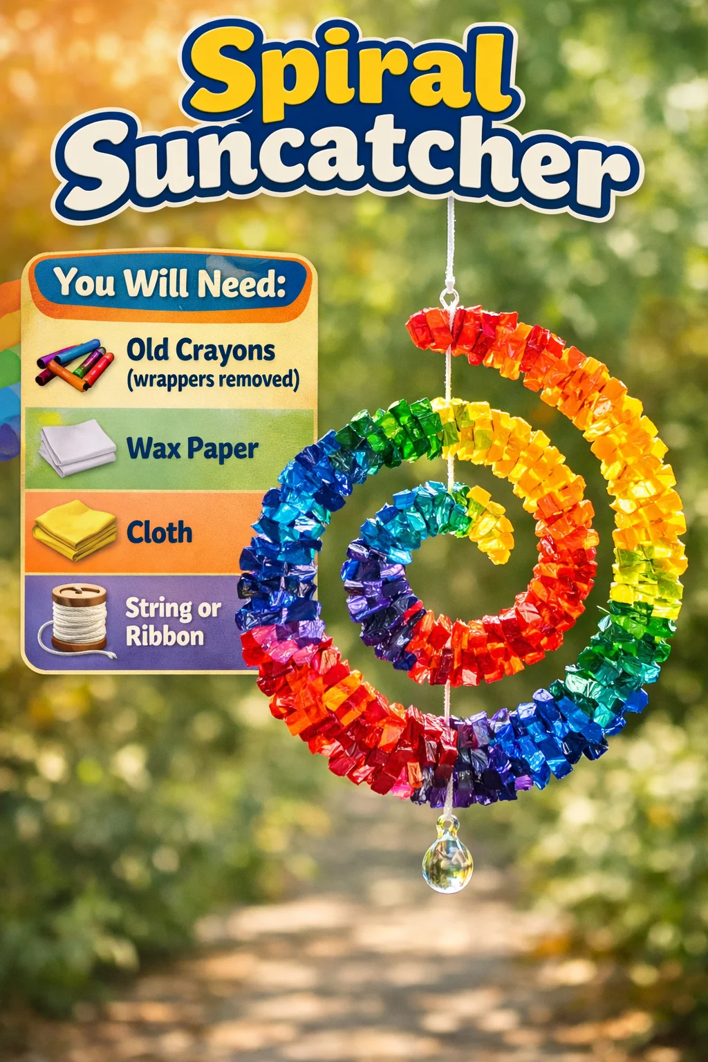 Colorful spiral suncatcher reflecting light and creating rainbows indoors.