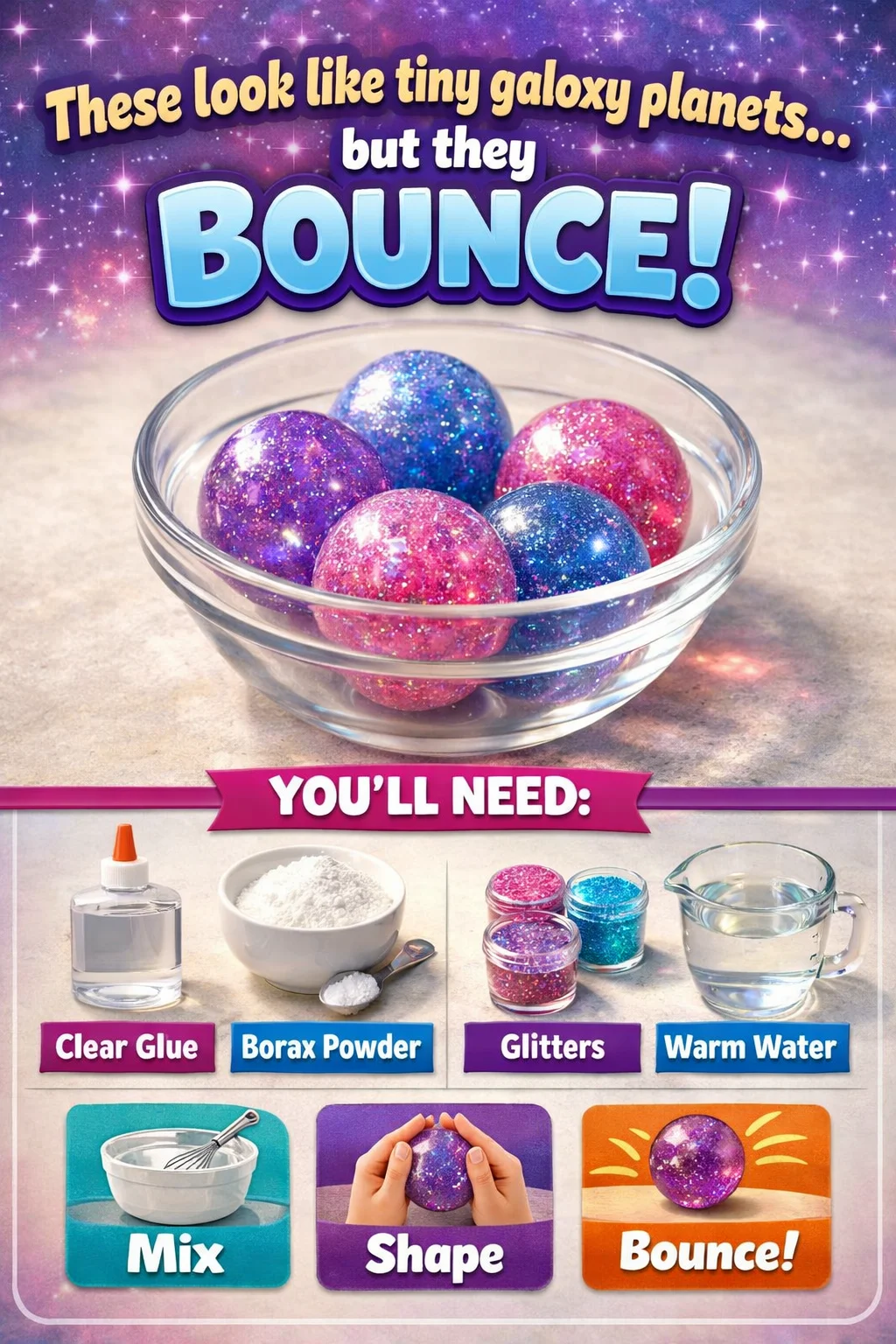 Bouncing tiny galaxy planets in a stunning cosmic display.