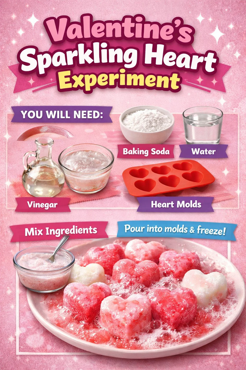 Valentine's Day sparkling heart experiment for beautiful and creative gifts