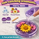 A simple gel craft turns pressed flowers into sun-catching ornaments.