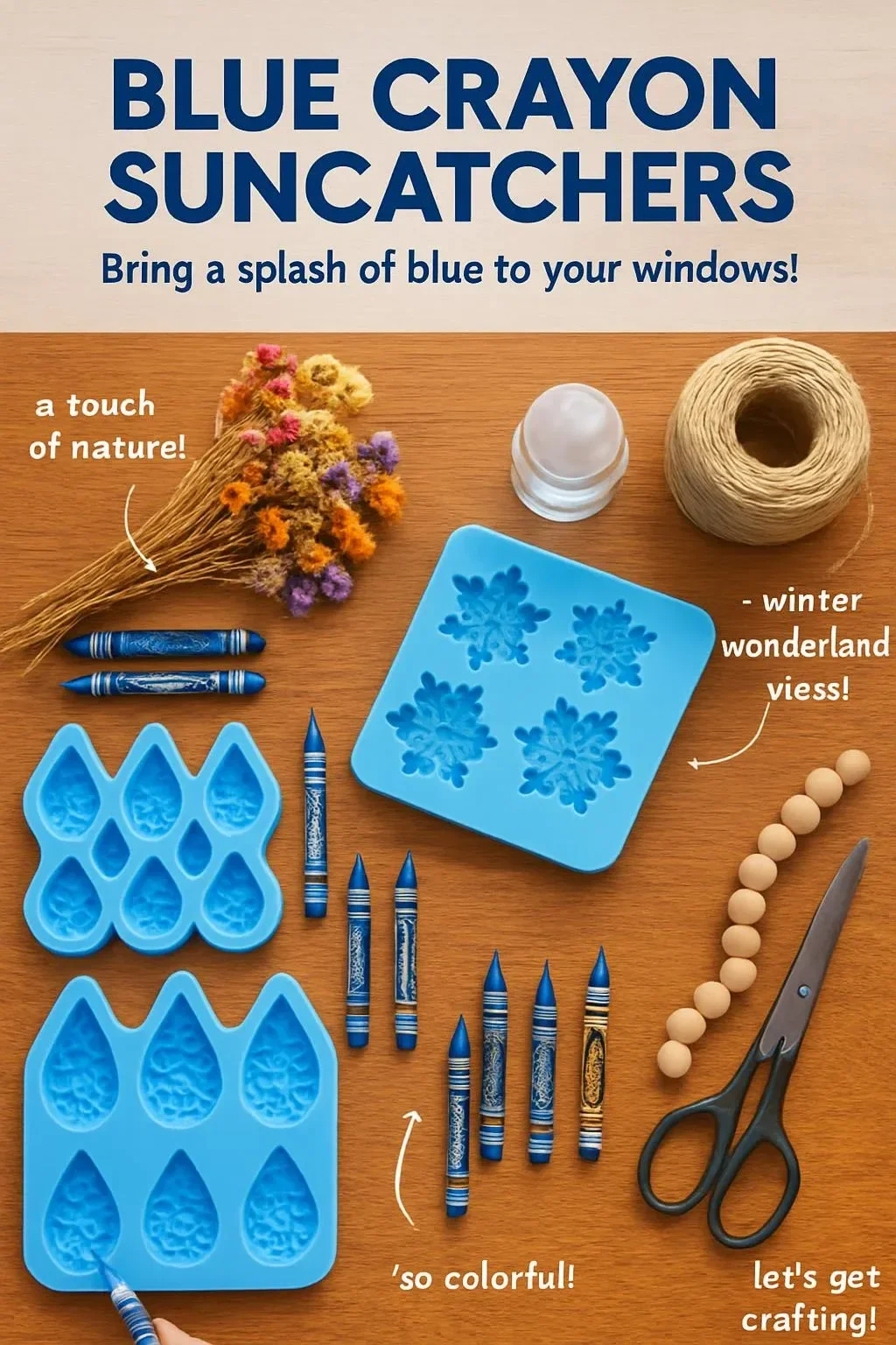 Colorful Blue Crayon Suncatchers capturing sunlight for a vibrant decor